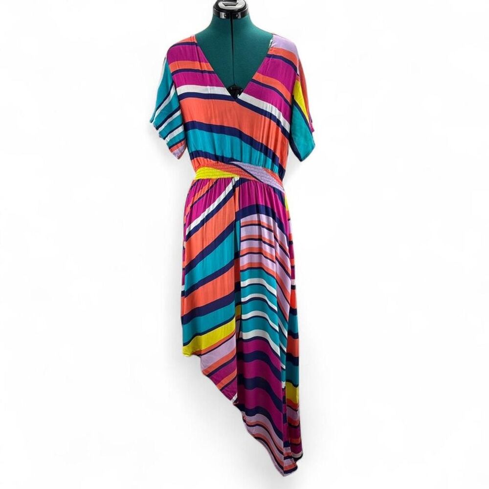 NWT Trina-turk Women's Catch A Wave Swimsuit Cover-Up Dress Asymmetrical Size L